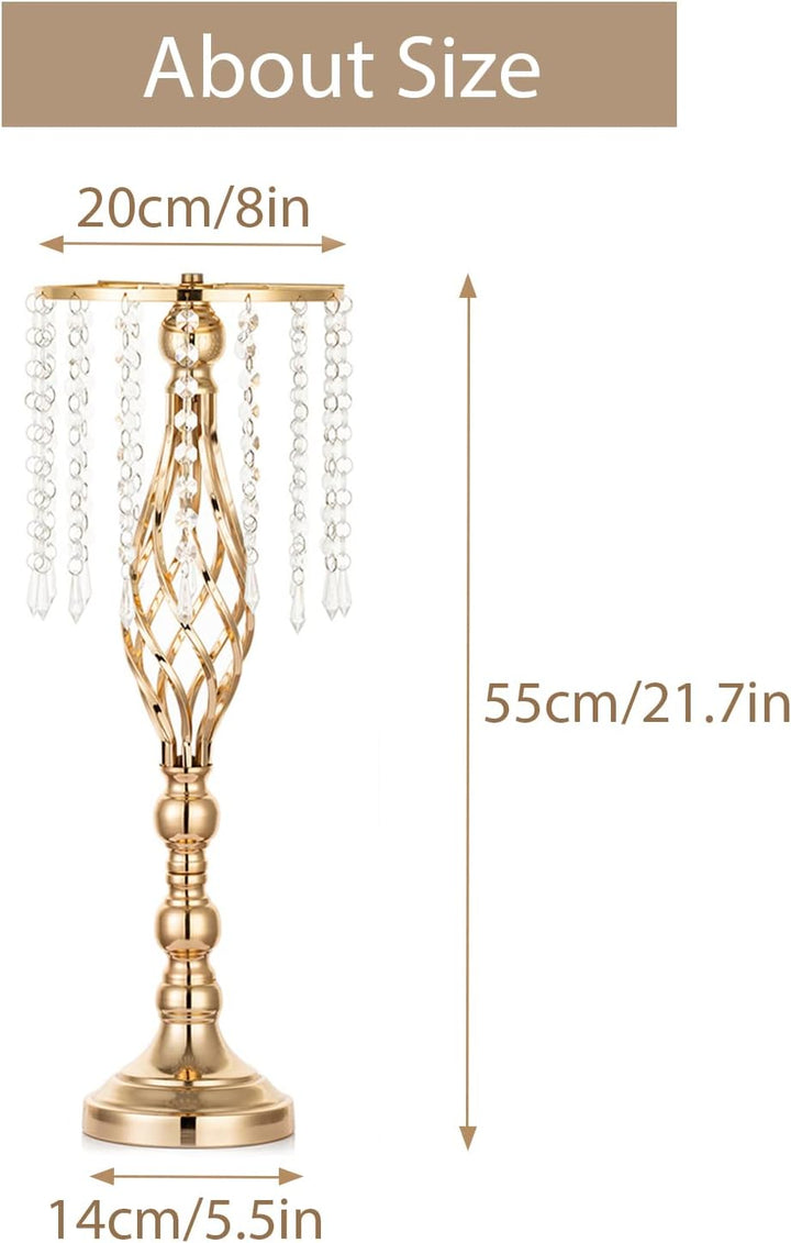 Sziqiqi 10 Stück Hochzeitsvase Für Tische, 55 cm Hohe Metall-goldvasen mit Kristallperlenkette für H