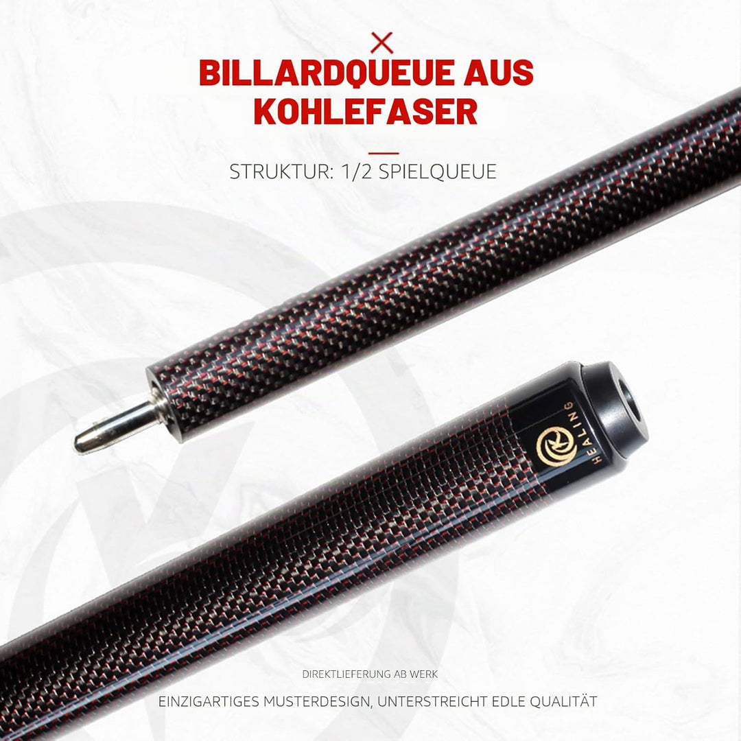 Billardqueue aus Kohlefaser, 58 Zoll, 1/2-Zoll-Struktur, 3-Zahn-Anschluss, 12,4 mm Spitze, 540-567 g