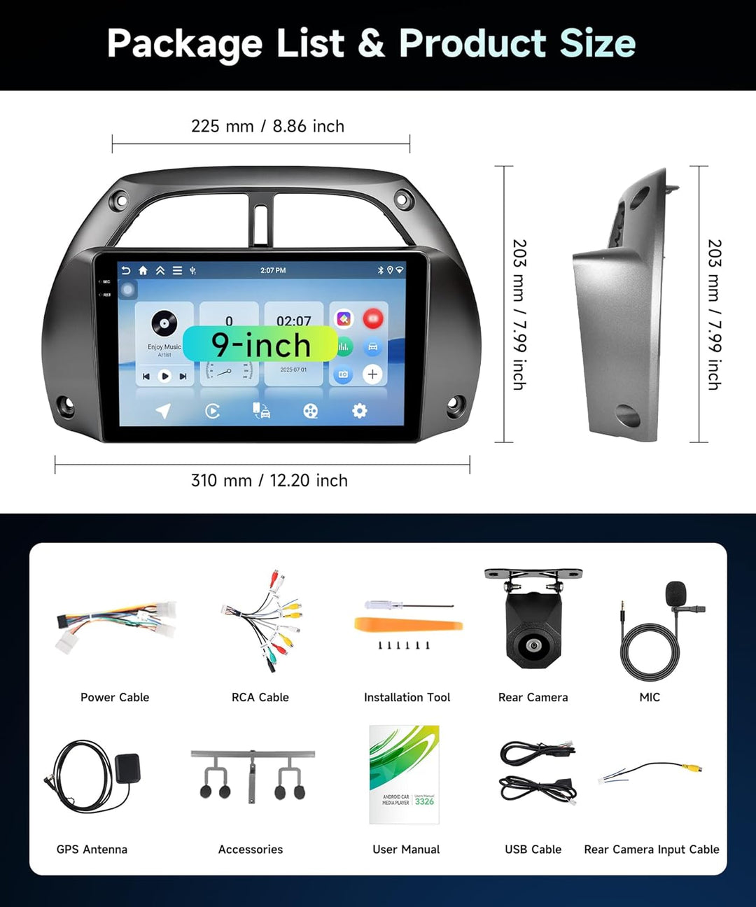 4G+64G Rimoody Autoradio Android für Toyota RAV4 2001-2006 9 Zoll IN-Cell Stereo RAV4 mit Wireless C
