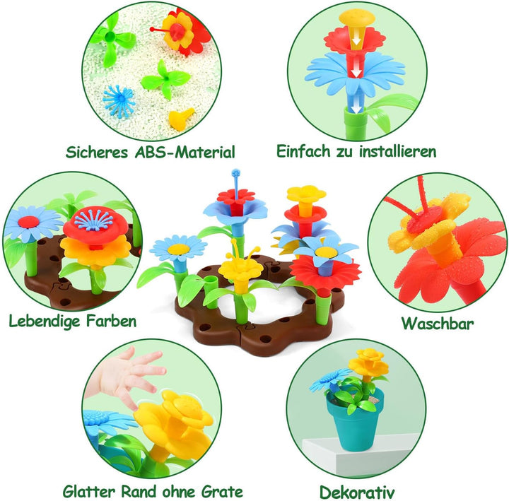 cute stone Gartenwerkzeug-Set für Kinder, Gartenspielzeug mit Schubkarre, Giesskanne, Schaufel, Blum
