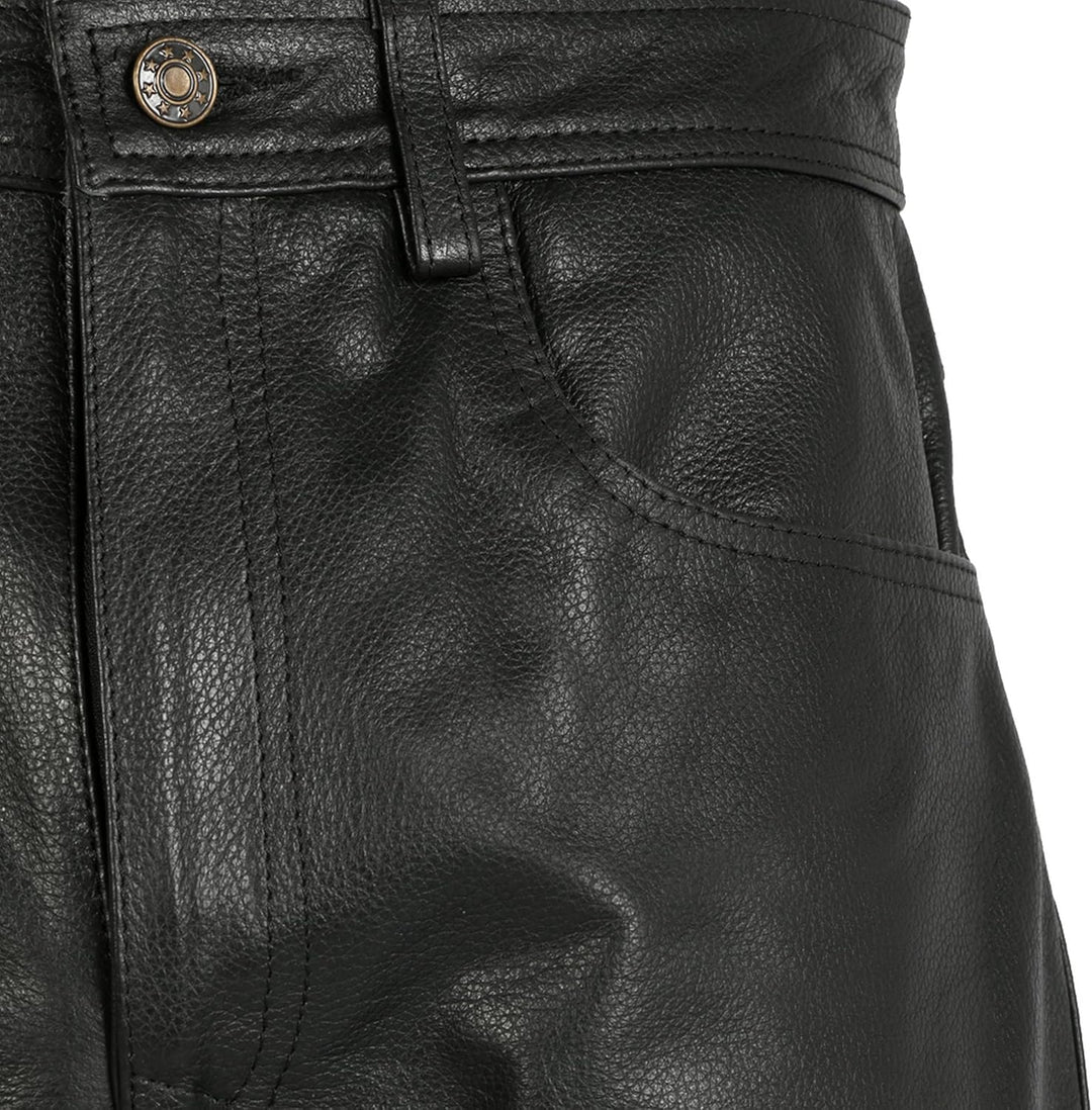 Lederjeans Herren Rindsleder Top-Grain Echtleder - Lässige Motorrad Biker Hosen Schwarz, S