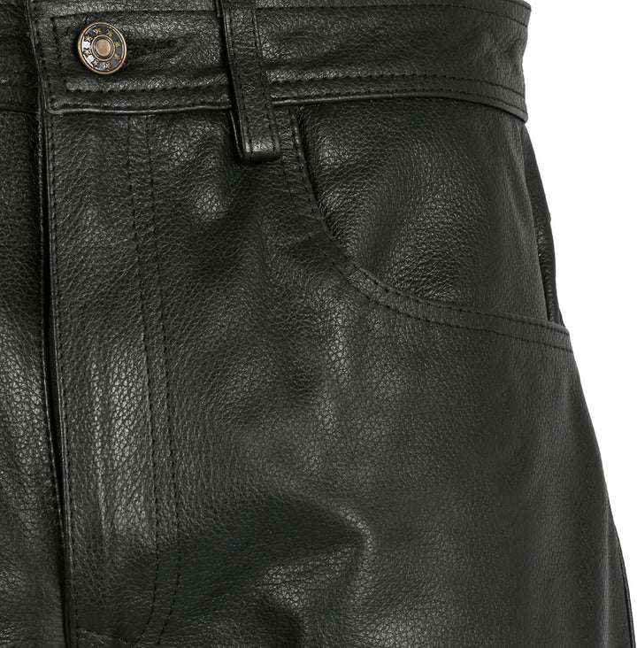 Lederjeans Herren Rindsleder Top-Grain Echtleder - Lässige Motorrad Biker Hosen Schwarz, S