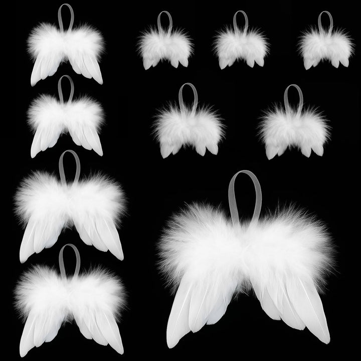 10 Stück Engelsflügel Weihnachten Weiss, Christbaumschmuck Federn Anhänger, Weihnachtsbaumschmuck En
