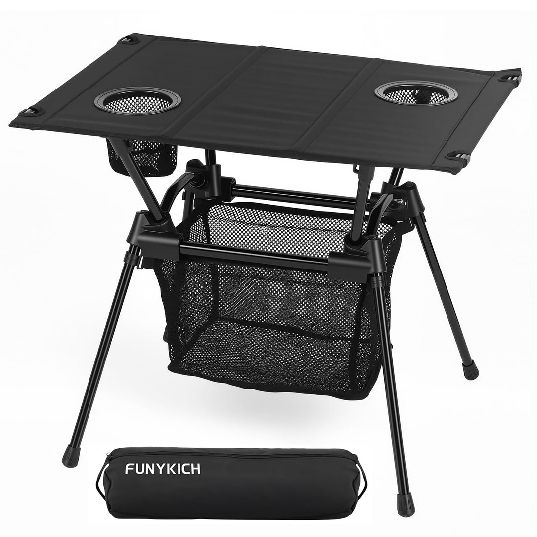 FUNYKICH Campingtisch klappbar, Ultraleicht Klapptisch mit Netztasche und 2 Getränkehaltern, 15KG Tr