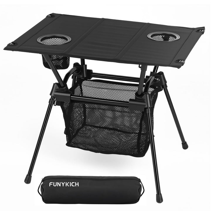 FUNYKICH Campingtisch klappbar, Ultraleicht Klapptisch mit Netztasche und 2 Getränkehaltern, 15KG Tr