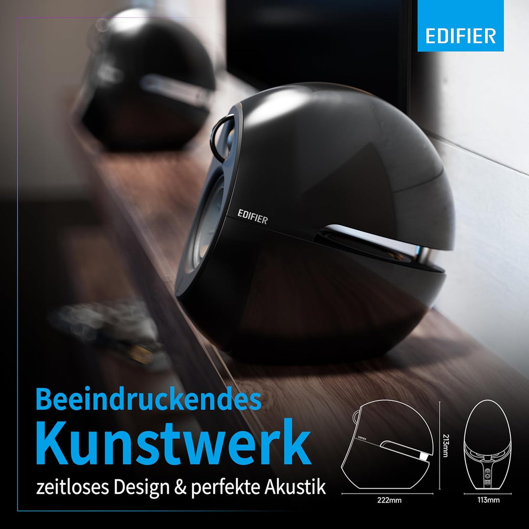 EDIFIER Luna E25 Design-Lautsprecherset mit Bluetooth (74 Watt), schwarz schwarz glänzend, schwarz g