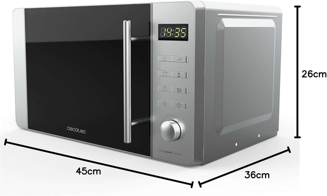 Cecotec Mikrowelle mit Grill Proclean 5010 Flatbed Edelstahl Mikrowelle 20 l, 700 W, 5 Stufen, 800 W