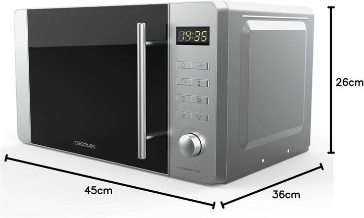 Cecotec Mikrowelle mit Grill Proclean 5010 Flatbed Edelstahl Mikrowelle 20 l, 700 W, 5 Stufen, 800 W