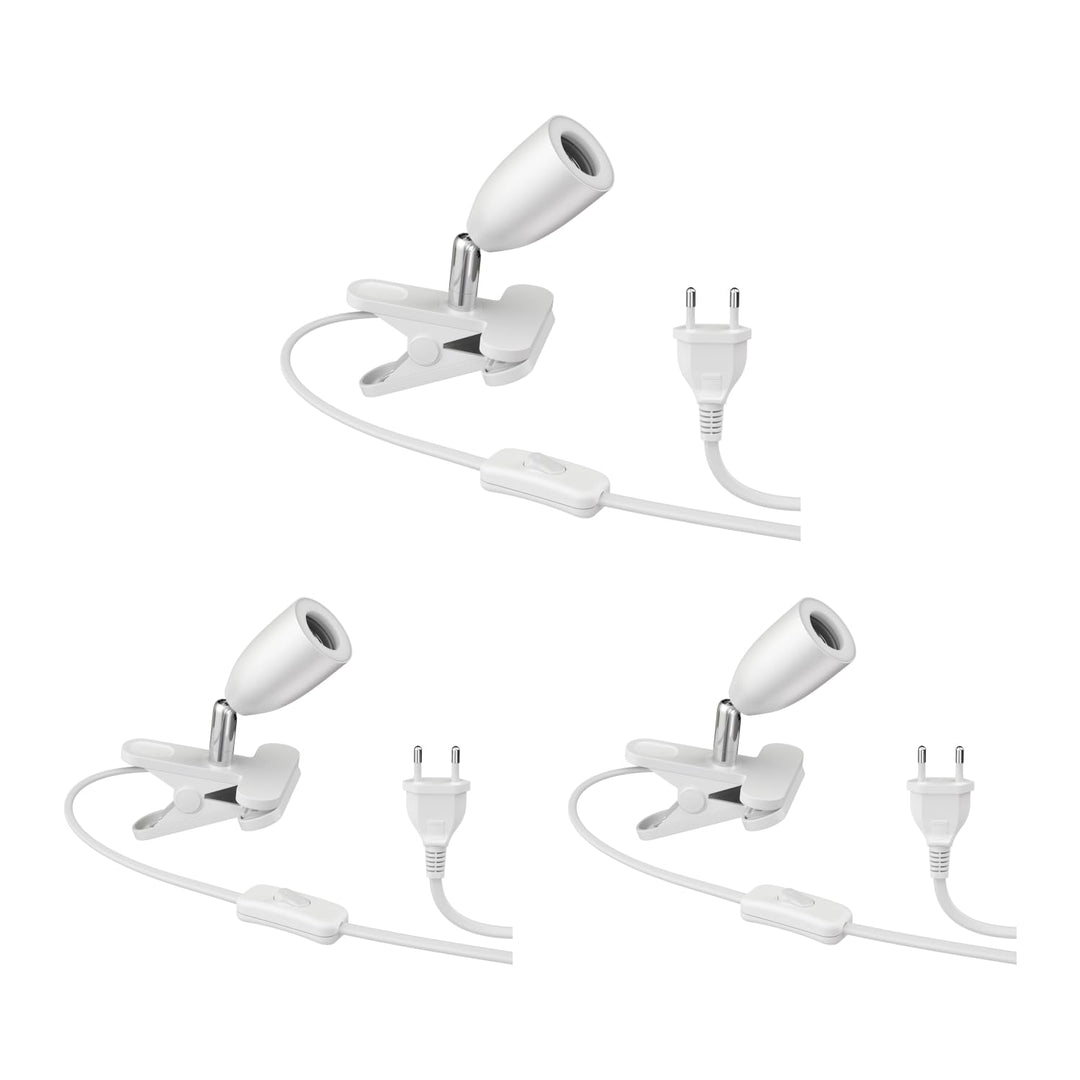 ledscom.de Klemmstrahler LIK, weiss matt, 1x E27 max. 60W, 3 Stk. 3 Stück (1er Pack) Weiss Matt / Oh