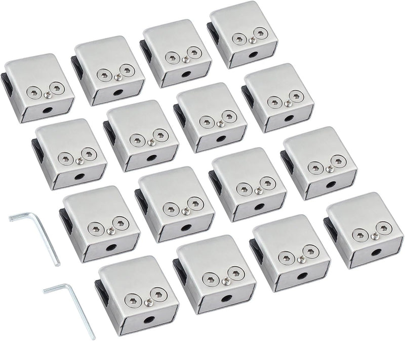 AUTOUTLET 16x Glashalter Set, Quadrat Edelstahl Klemmhalter, 9/10mm Glasklemme, Eckig Verstellbare G