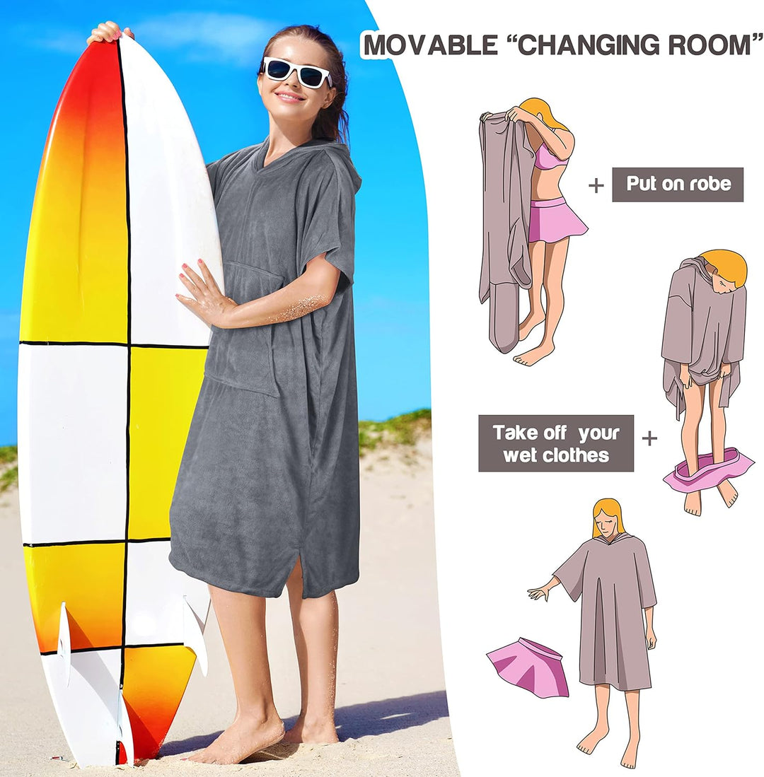 Kato Tirrinia Mikrofaser Frottee Surf Poncho Handtuch Badeponcho Bademäntel Sauna Damen Herren, Gros