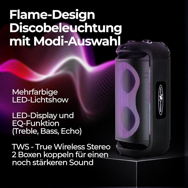 REFLEXION PSX40BT Mobiler Buetooth Partylautsprecher, DJ, Karaoke, 500 Watt, FM PLL Stereo Radio, Di