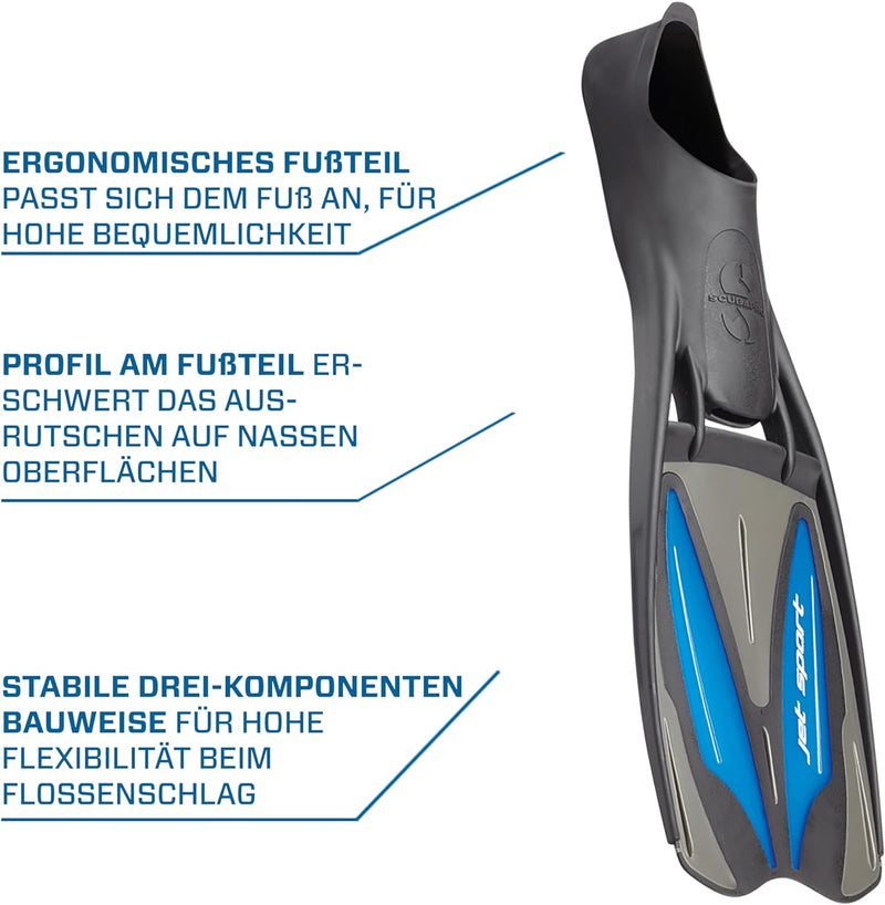 SCUBAPRO Jet Sport Fin Flossen EU 42 / 43 Schwarz Blau, EU 42 / 43 Schwarz Blau