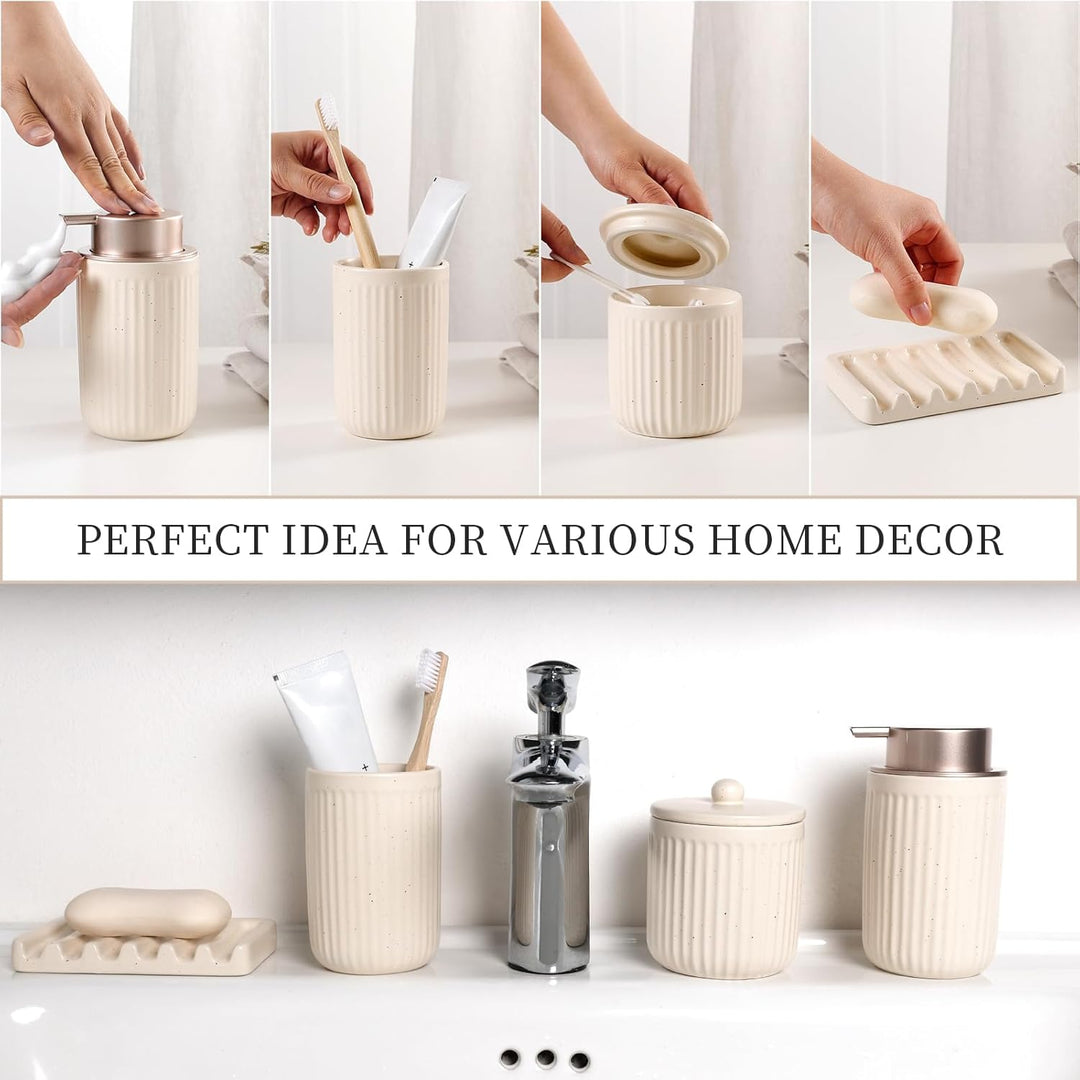 UMLACA Badezimmer Set Keramik, 4 Teiles Badezimmer Zubehör Set, Badezimmer Organizer mit Seifenspend