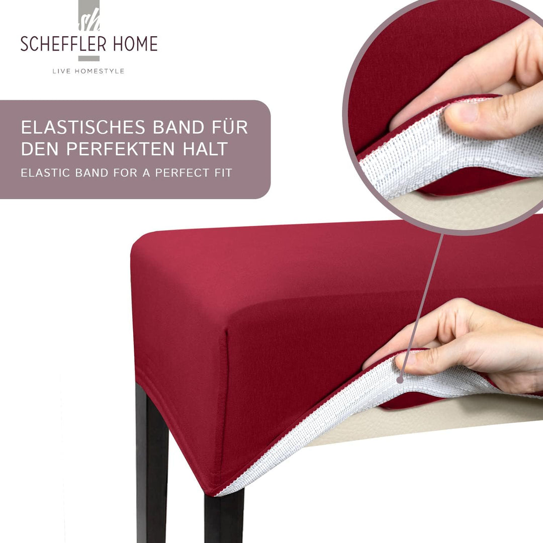 SCHEFFLER-Home Stuhlhussen Stretch Leni/Bordeaux Stuhlhussen 4er Set/Dehnbare Stuhlhussen Hochlehner