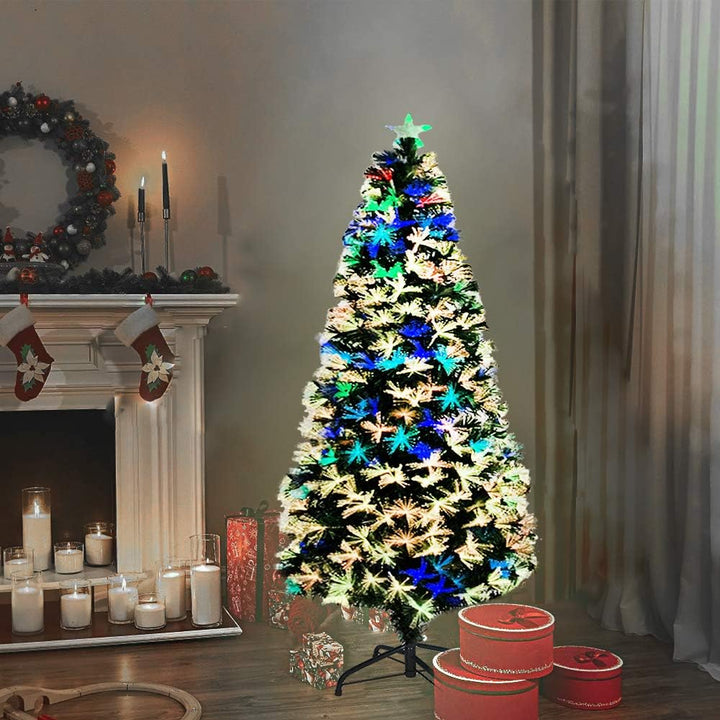 Aufun Weihnachtsbaum Künstlicher LED Glasfaser 120 cm Weihnachtsdeko Christbaum mit 120 Spitzen und