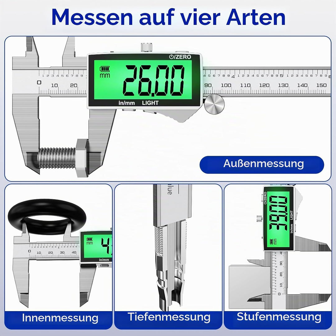 Preciva 150mm Digitaler Messschieber, Digitale Schieblehre Edelstahl Wiederaufladbar IP54 - Wasserdi