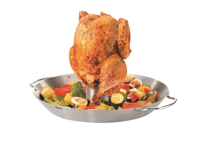 GEFU Hähnchengriller & Gemüse-Wok BBQ – Edelstahlhalter für Grill & Ofen | Mit 300ml Aromabehälter |