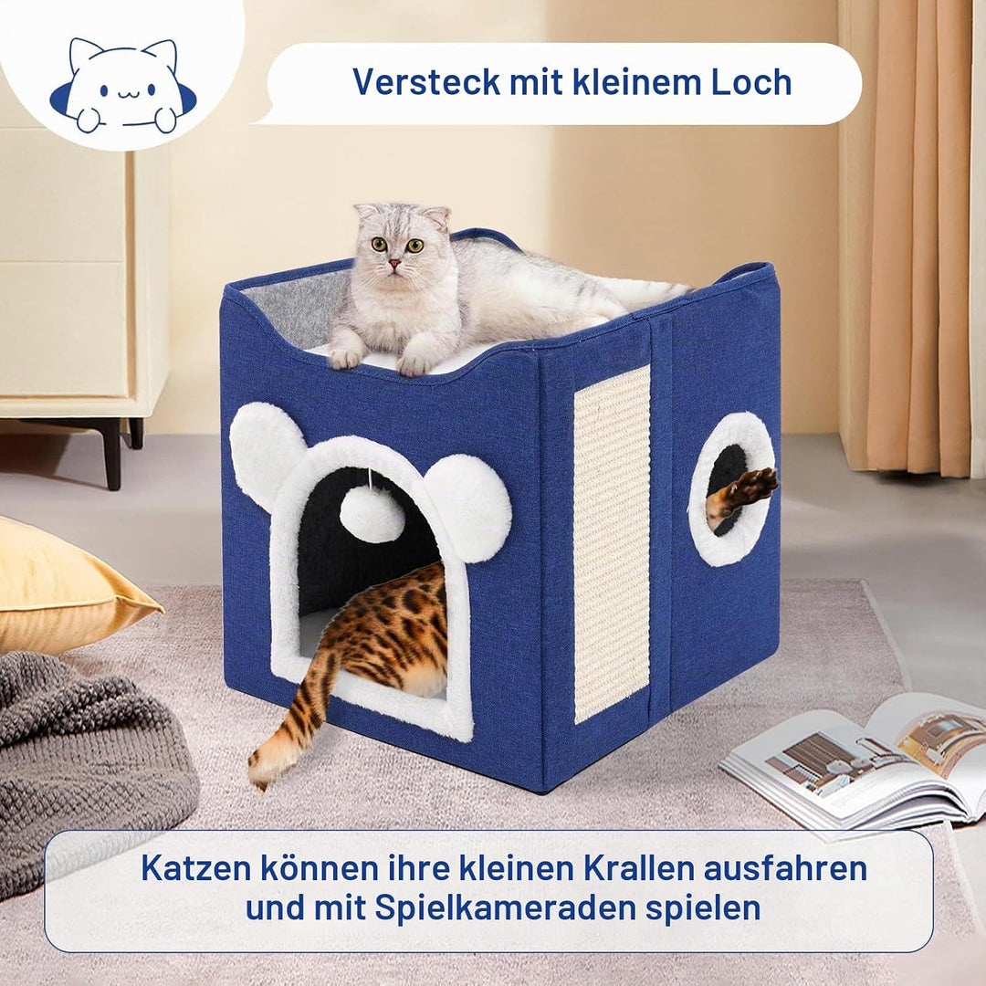 Faltbares Katzenhaus Grosser Katzenhaus Höhle für Katzen und kleine Hunde mit Kratzbrett und Flausch