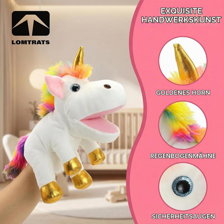 Einhorn-Handpuppen für Kinder, Kleinkind mit beweglichen offenen Mündern, die Glück, Ewigkeit und Re