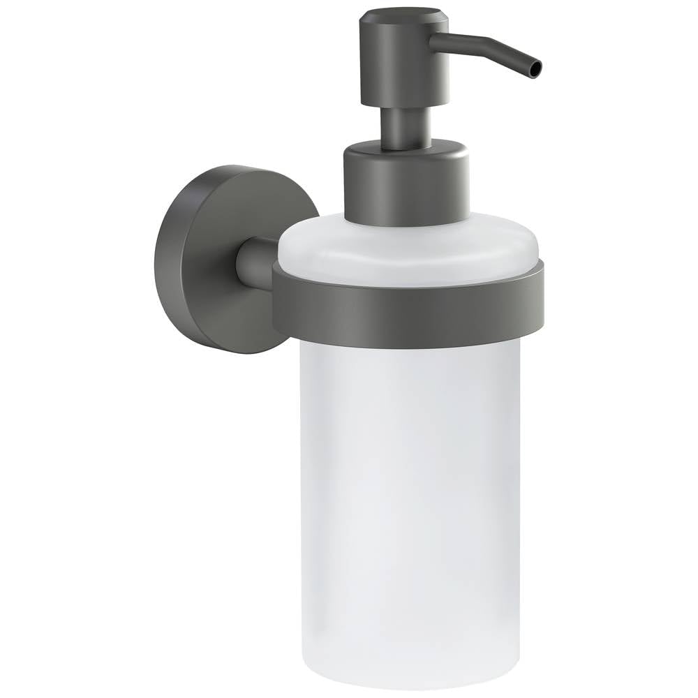 tesa MOON GREY Seifenspender, matt grau, Pumpspender aus satiniertem Glas, 200 ml - für Bäder im Ind