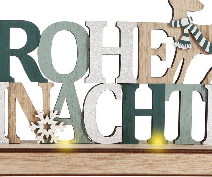 COM-FOUR® LED Deko Aufsteller aus Holz - beleuchteter Schriftzug auf Holzsockel - Deko-Schriftzug zu