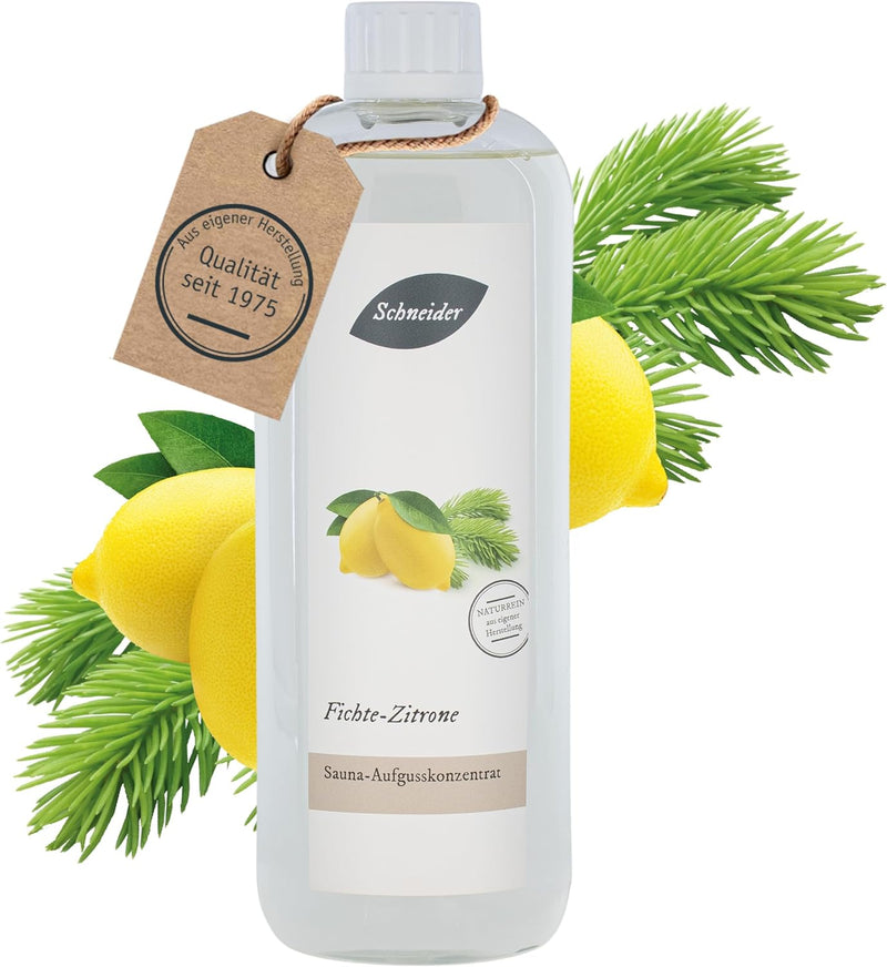 Saunabedarf Schneider - Aufgusskonzentrat Fichte-Zitrone - fruchtig-frischer, waldiger Saunaaufguss