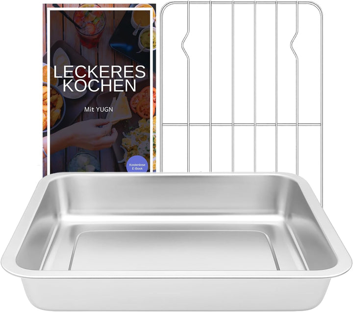 Bräter mit Grillrost 40x30x7 cm – Edelstahl Bratpfanne mit Rost für Backofen & Ofengerichte – Spülma