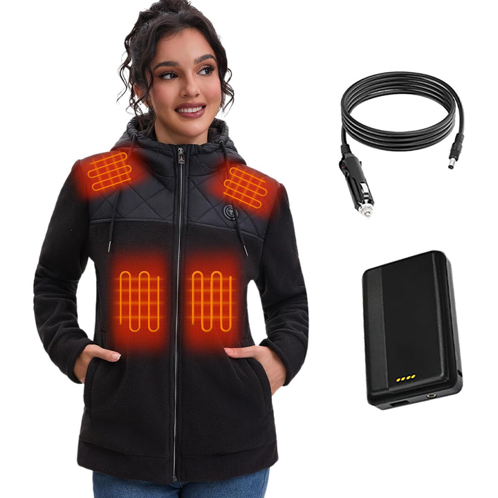 Beheizbare Jacke Damen, Heizjacke mit Powerbank und 3 Temperaturstufen 5 Heizzonen, Beheizte Jacke K