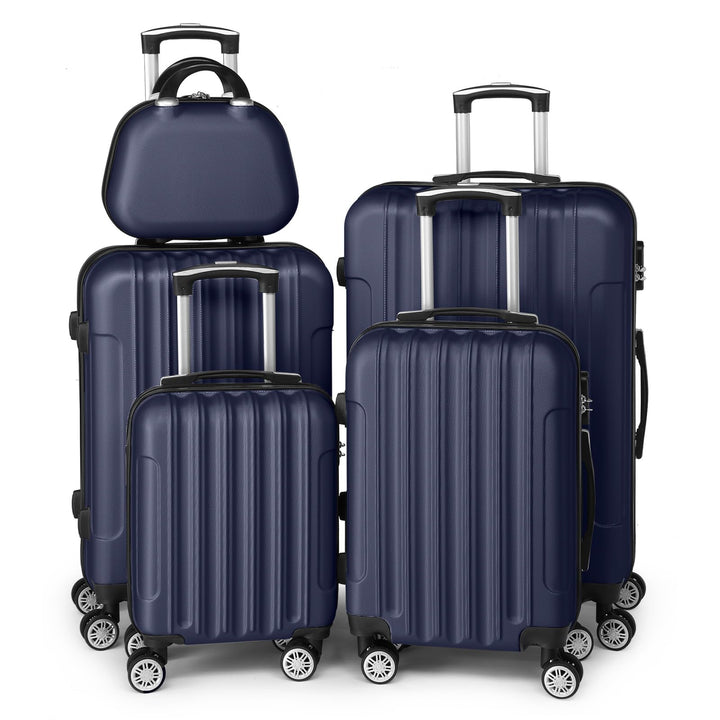 LEADZM Kofferset 5 teilig mit Kosmetikkoffer, Koffer Set Hartschalen-Trolley aus ABS, Reisekoffer Se