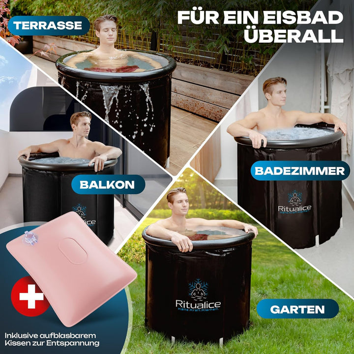 Ritualice® Premium Eisbad XL (80 cm Ø) - Eistonne Set mit Deckel und Stoffbezug - Eisbaden ideal für