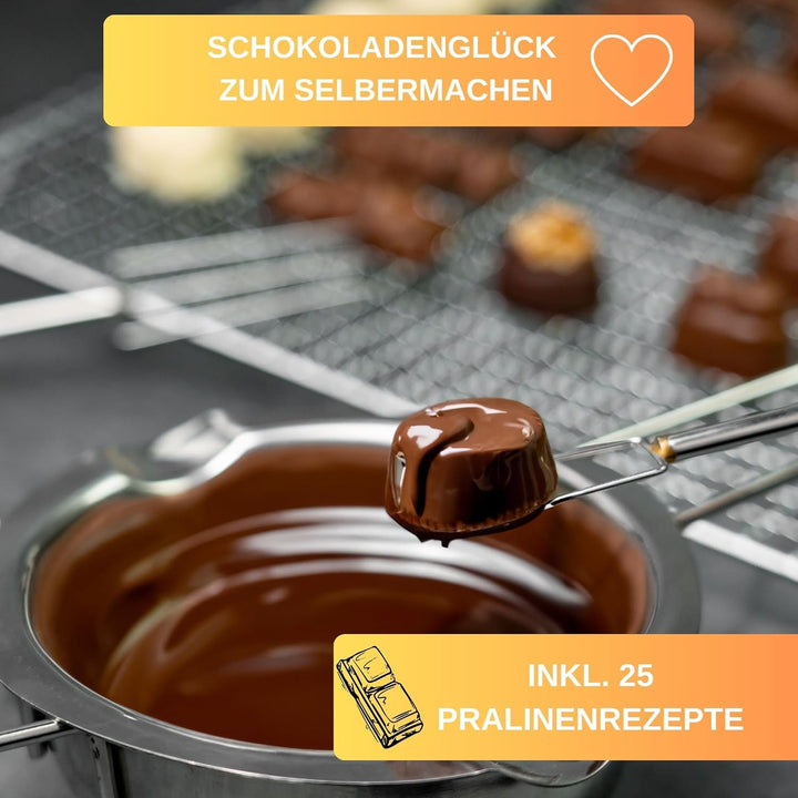 Premium Pralinen Set 5 Teilig - 100 Tage risikofrei testen - Abtropfgitter, 3 Tauchgabeln, Pralinenf