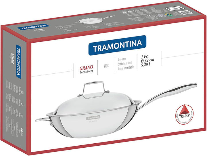 Tramontina 62158/320 Grano Wok, Edelstahl, Edelstahl