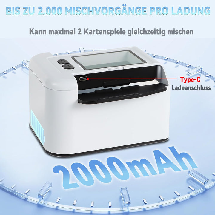 Automatischer Kartenmischer, Kartenmischmaschine Elektrische, 2000 mAh, Mischmaschine Karten für UNO