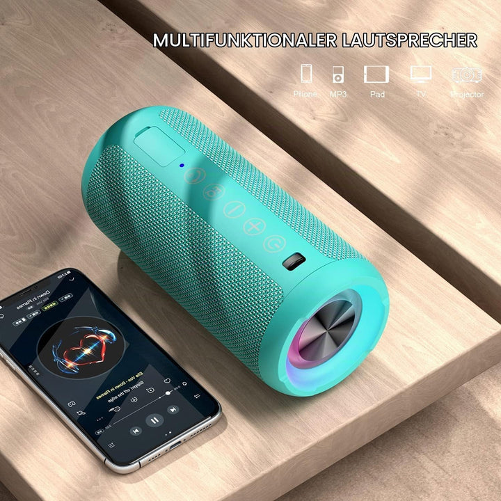 Ortizan Bluetooth Lautsprecher, Bleutooth Box mit LED-Licht, Tragbarer Mini Musikbox mit Freisprechf