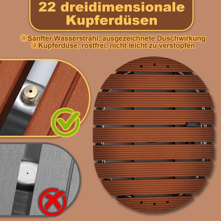 Gartendusche Bodendusche 4m Höhenverstellung WPC Outdoor Dusche Duschplatte Kalt/Warmwasser-Mischer