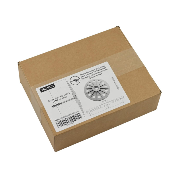 Hawkeng 60 mm verstärkte 30 % Glasfaser Washers zur Fixierung von festen Isolationsplatten, braun, 1