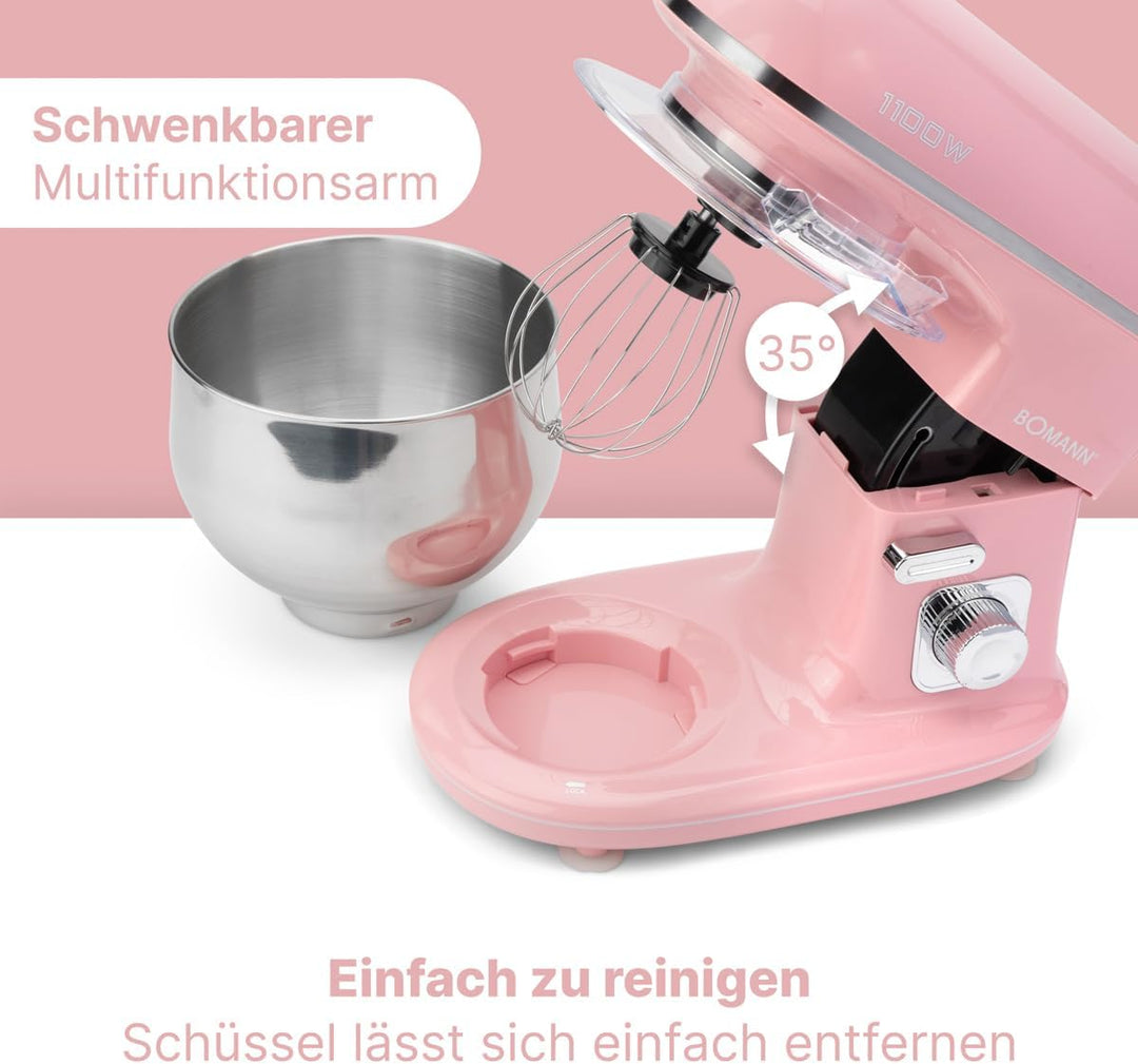 Bomann® Retro Küchenmaschine zum backen | Knetmaschine 5L mit starkem 1100W Motor | Teigmaschine ink