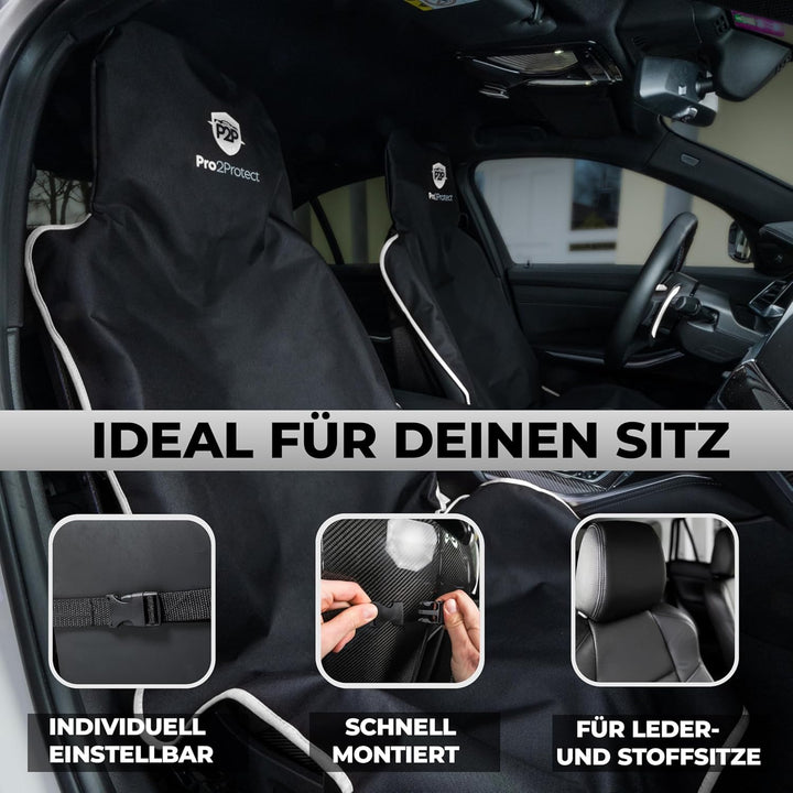 Pro2Protect [ Test SEHR GUT Autositzschoner Vordersitze | WASSERDICHT | 2er Set | Autositzbezüge,Sit