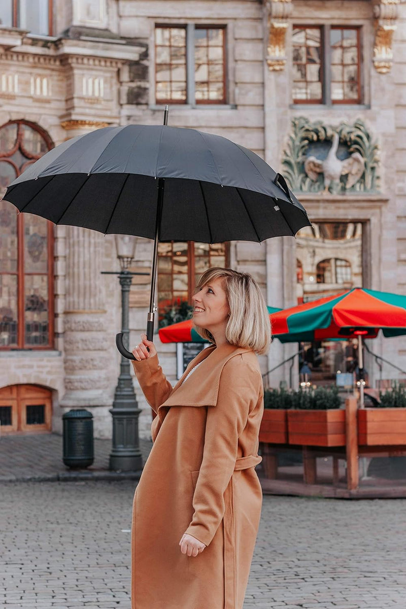 Smati Parapluie long noir automatique - Gentleman 16 baleines fibre de verre Susino Regenschirm, 92