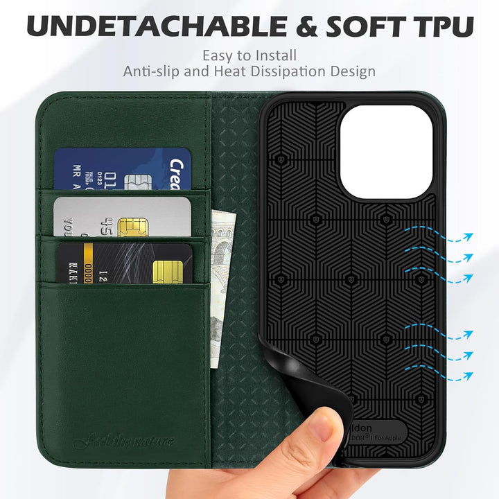 SHIELDON Hülle für iPhone 15 Pro Max, Lederhülle [Echtleder] [RFID Blocker] [Kartenfach] [Magnet] TP