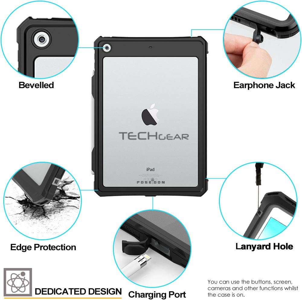 TECHGEAR Wasserdichte Hülle für iPad 10.2 2021/2020/2019 [9. 8. 7. Generation] {Poseidon Case} Schla