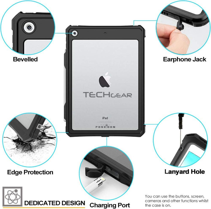 TECHGEAR Wasserdichte Hülle für iPad 10.2 2021/2020/2019 [9. 8. 7. Generation] {Poseidon Case} Schla