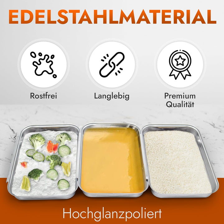TOPANBIETER 999 Panierschalen Set Edelstahl 3-teilig – Panierset zum Panieren von Schnitzel, Fleisch