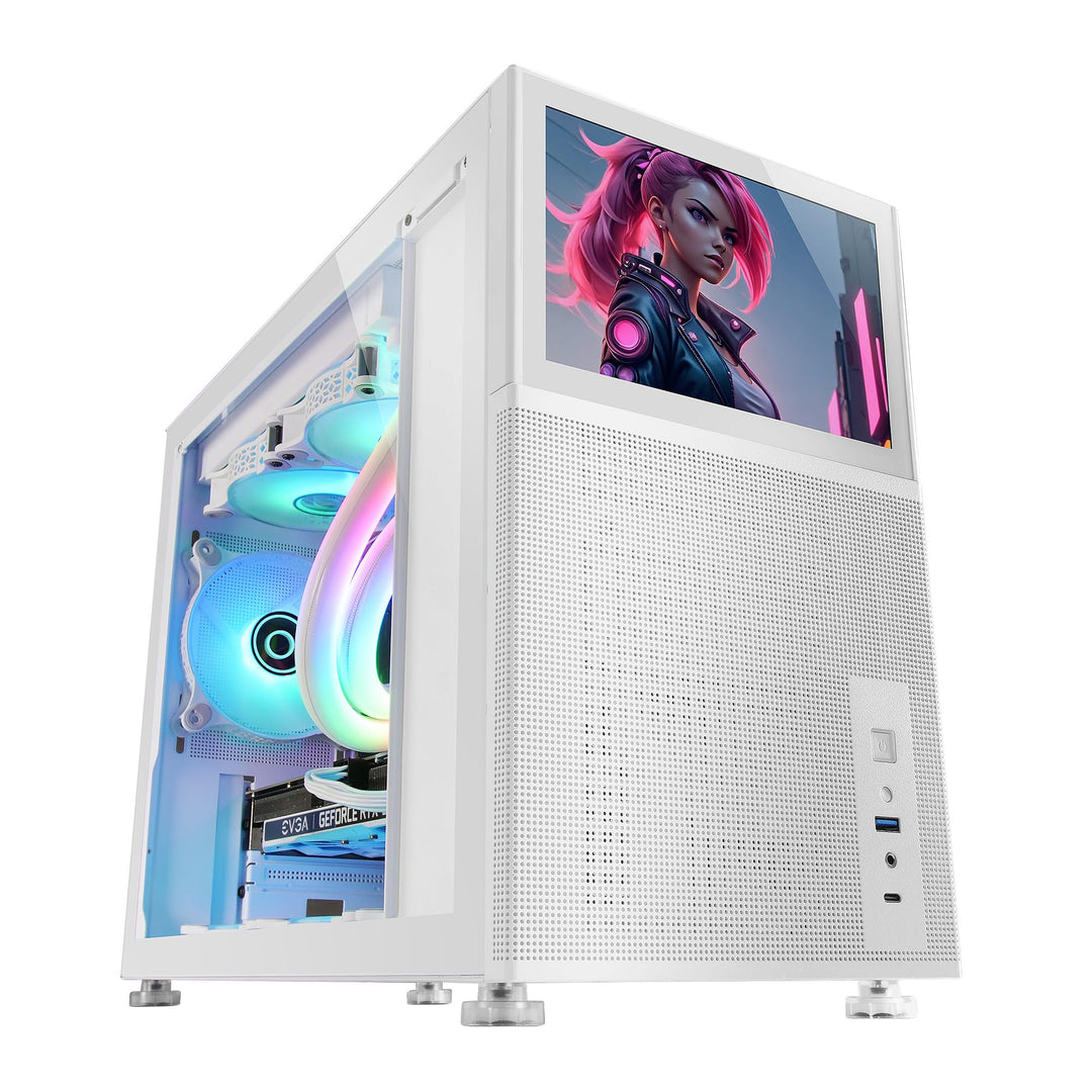 Mars Gaming MC-LCD, Kompaktes Micro-ATX PC-Gehäuse, 8" IPS LCD-Display, Seitliches, Oberes und Vorde