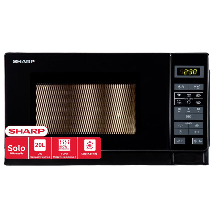 Sharp R242BKW Solo-Mikrowelle / 20 L / 800 W / 5 Leistungsstufen / 8 Automatikprogramme / Gewicht un