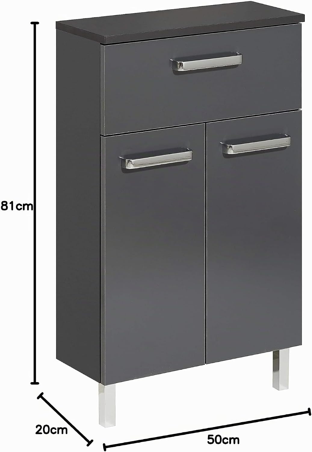 Pelipal Badezimmerschrank Quickset 311 in Anthrazit Glanz, 50 cm breit | Unterschrank mit 2 Türen, 1