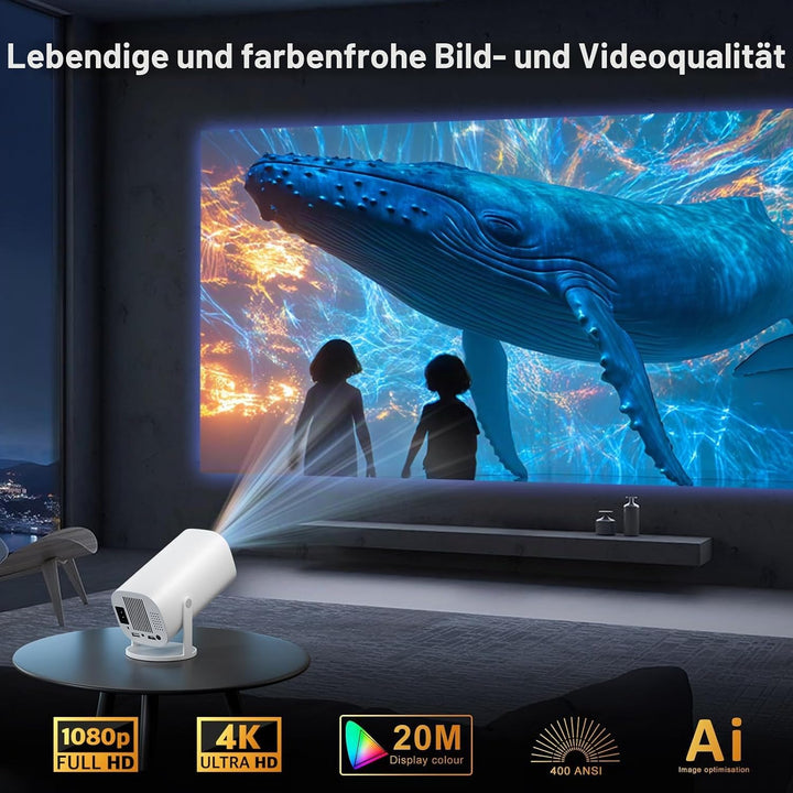 Mini Beamer 4K Full HD 1080P, Projektor Tragbarer mit WiFi 6 und Bluetooth 5.4, Beamer Klein Project