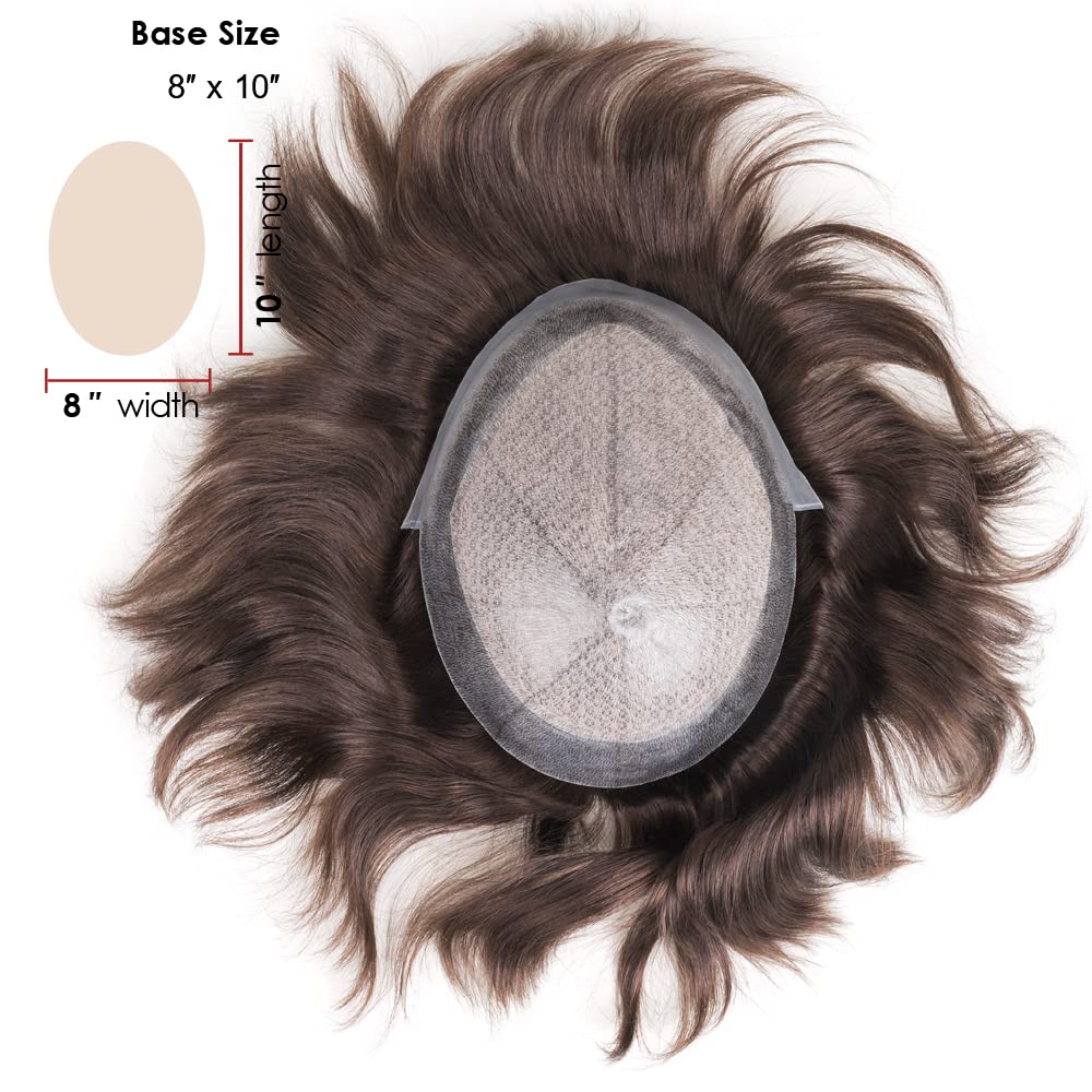 Lordhair Knotenlos Toupet für Männer, Haut Eben Injiziert Mensch Haar System, Basisgrösse 8x10 Zoll