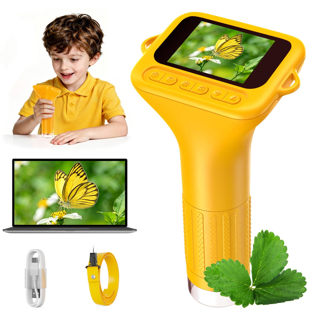 Digitales Mikroskop für Kinder 1000X, Foto- &amp; Videofunktion (Gelb) | Abenteuer Mikroskop für Kinder